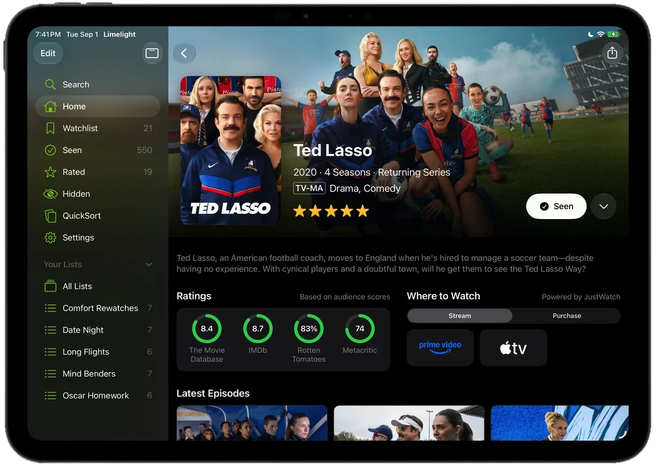 Ted Lasso on Limelight for iPad with ratings, where to watch, and latest episodes