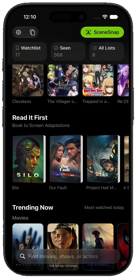 Read It First row on iPhone showing book adaptations