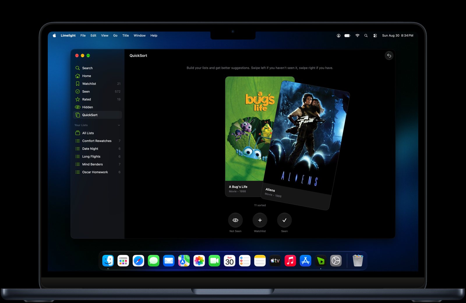 QuickSort in Limelight for Mac with a poster card ready to sort