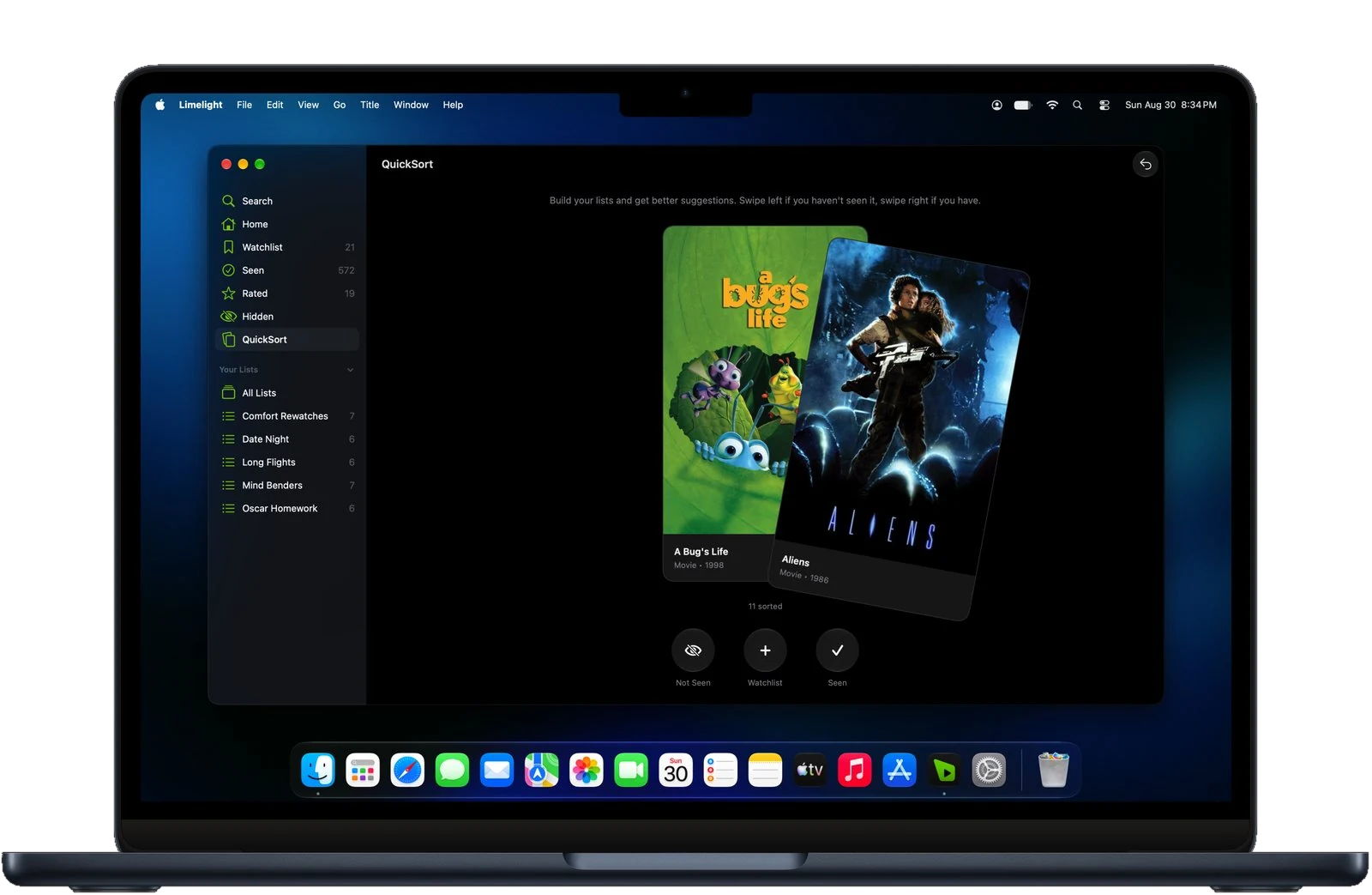 QuickSort in Limelight for Mac with a poster card ready to sort