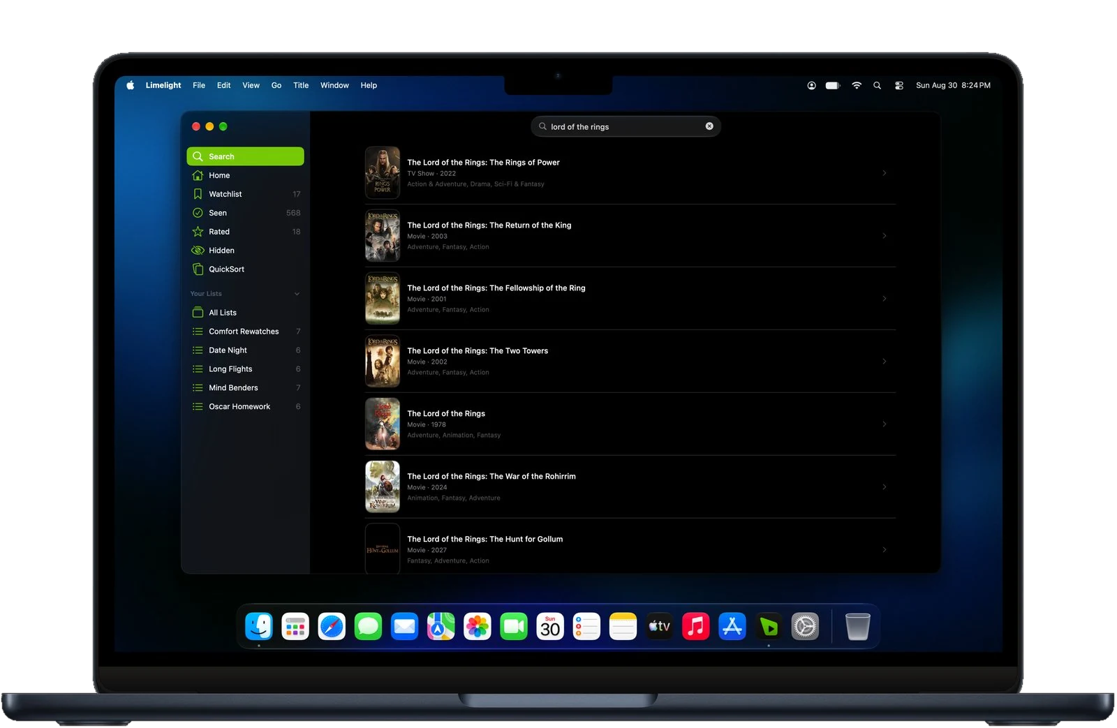 Searching for The Lord of the Rings in Limelight for Mac