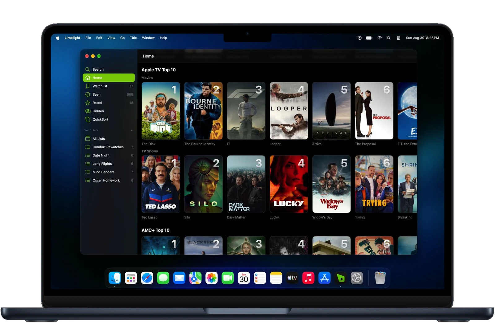 Apple TV and Netflix Top 10 charts in Limelight for Mac